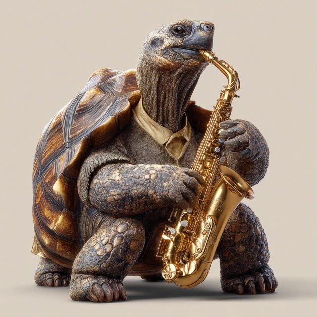 Tortoise Playing Saxophone Realistic Image