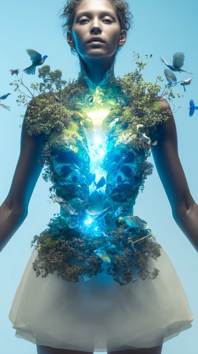 Woman in a Transparent Dress Nature Inspired