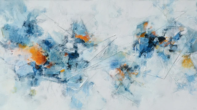 Abstract Painting Blue Orange White Colors
