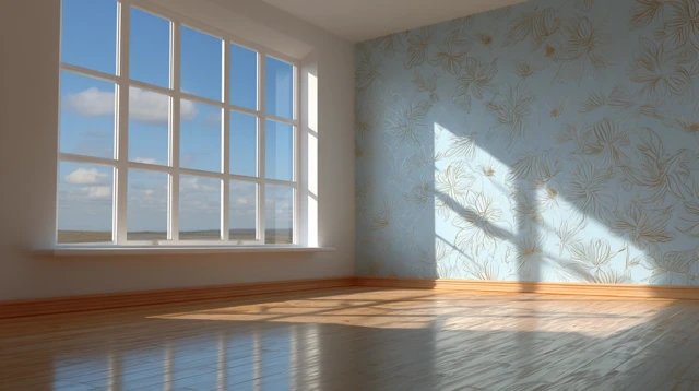 Modern Minimal Interior with Floral Wallpaper and Natural Light
