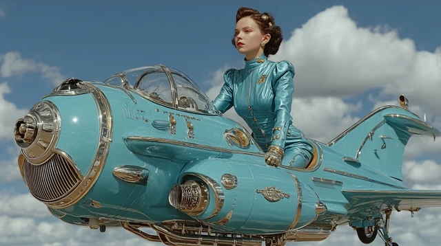 Retro Futuristic Girl on Aero Machine