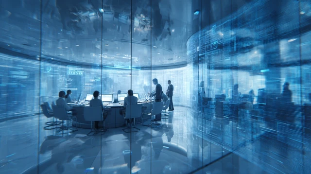 Futuristic Office Meeting Room Discussion
