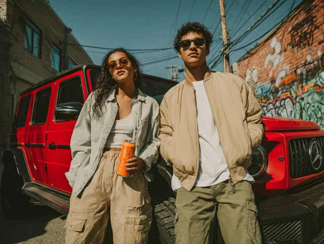 Stylish Couple in Urban Setting with SUV