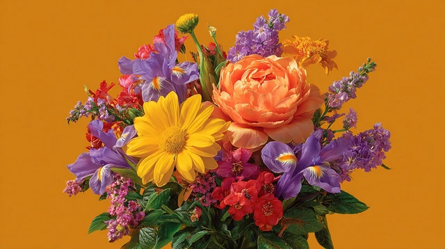 Vibrant Floral Arrangement on Orange Background