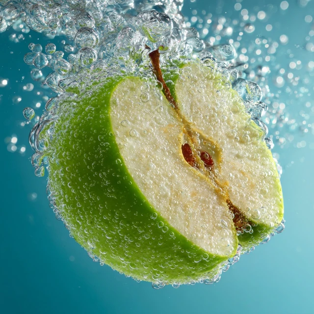 Macro Apple Wedge in Sparkling Water