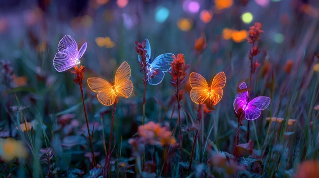 Neon Butterflies in a Dreamy Meadow