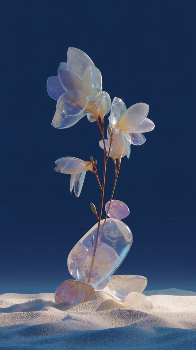 3D Pastel Stones and Flower Balance Art