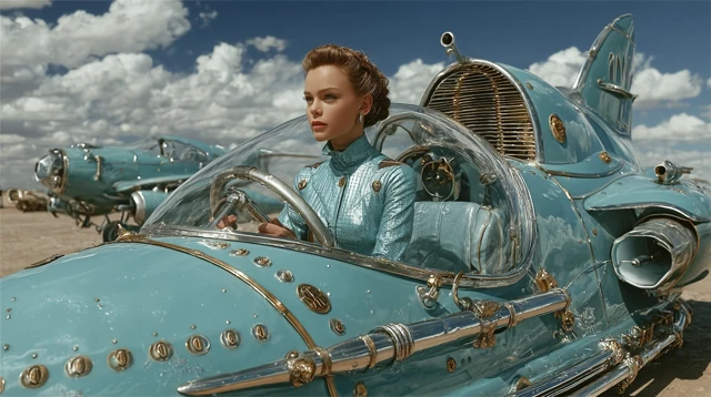 Retro Futuristic Girl on Aero Machine