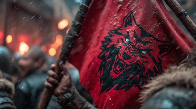 Medieval Warrior in Battle with Wolf Banner