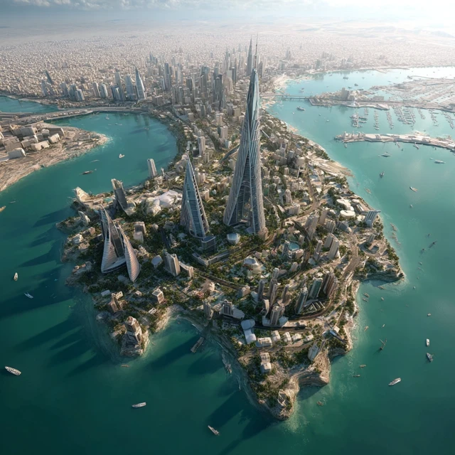 Holographic Bahrain Futuristic City 3D Drone View