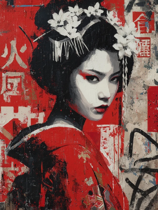 Edgy Geisha Modern Art Painting