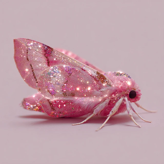 Pink Moth Sparkles Mystical Illustration