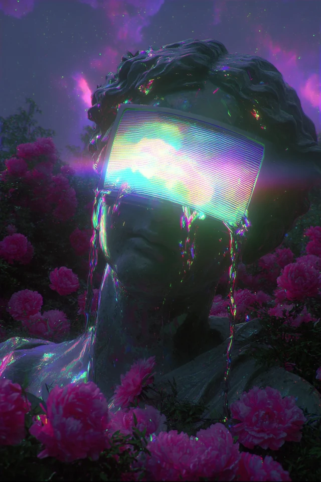 Venus in a Holographic Garden: 80s Vaporwave Art