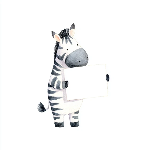 Cute Zebra Holding Sign Watercolor Illustration
