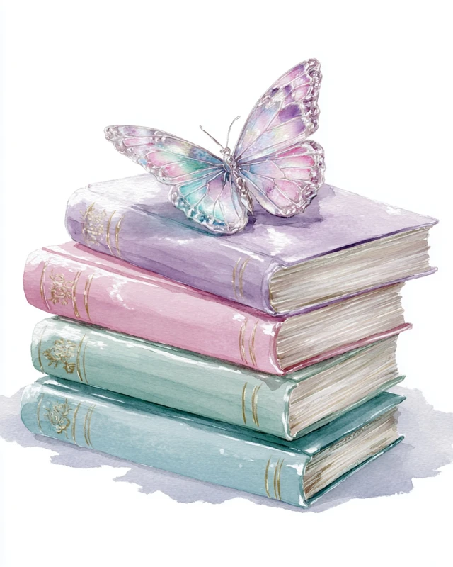Watercolor Butterfly on Pastel Books Clipart