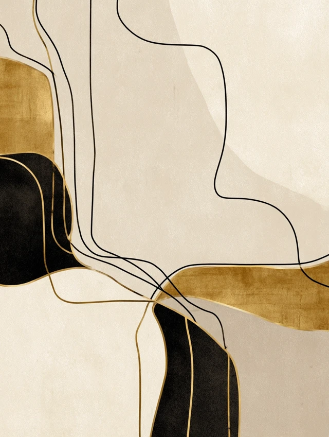 Abstract Line Art Landscape Gold Black Klimt Style