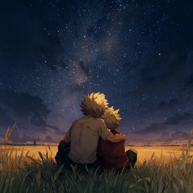 Bakugo and Kaminari Under the Stars Anime Art
