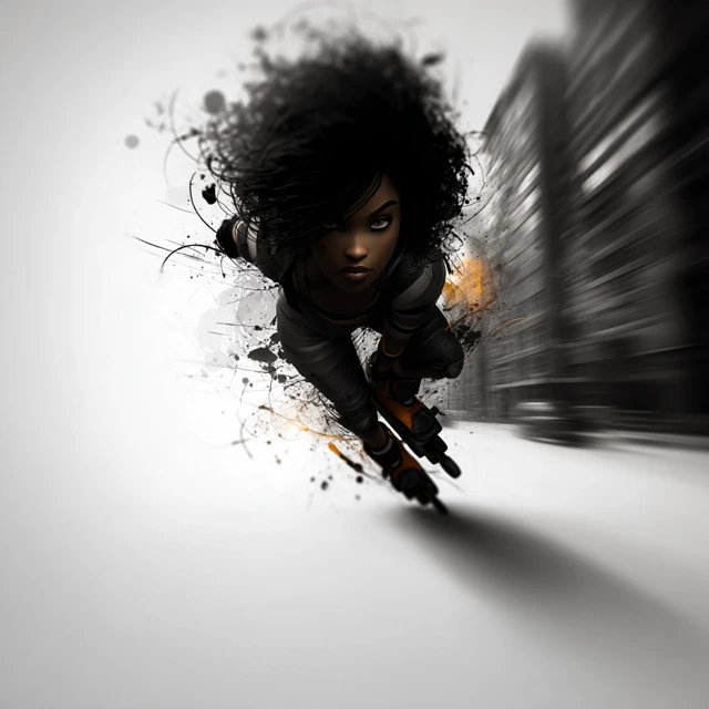 Cyberpunk Rollerblader in Motion Anime Illustration