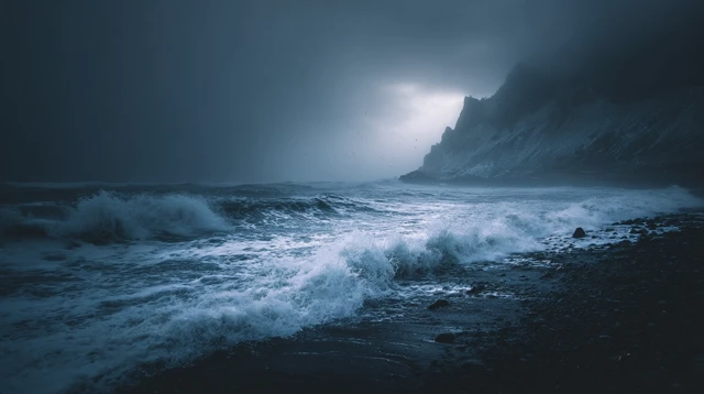Stormy Ocean Crashing on an Icelandic Shore