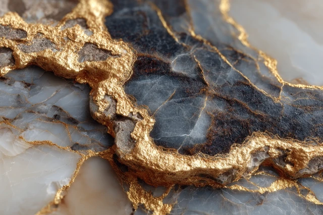 Marble Surface with Gold Veins - Close Up 8K