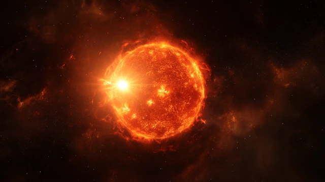 Realistic Burning Sun in Space Cosmic View