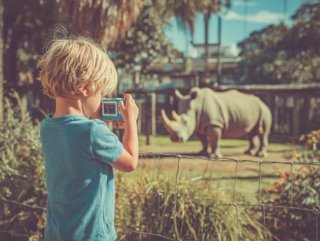Boy Photographs Rhino at the Zoo