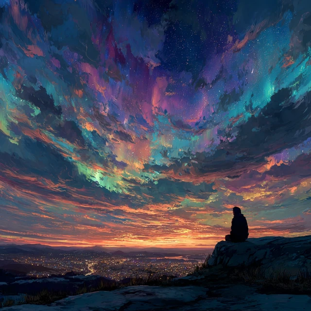 Anime Aurora Sky Panoramic View