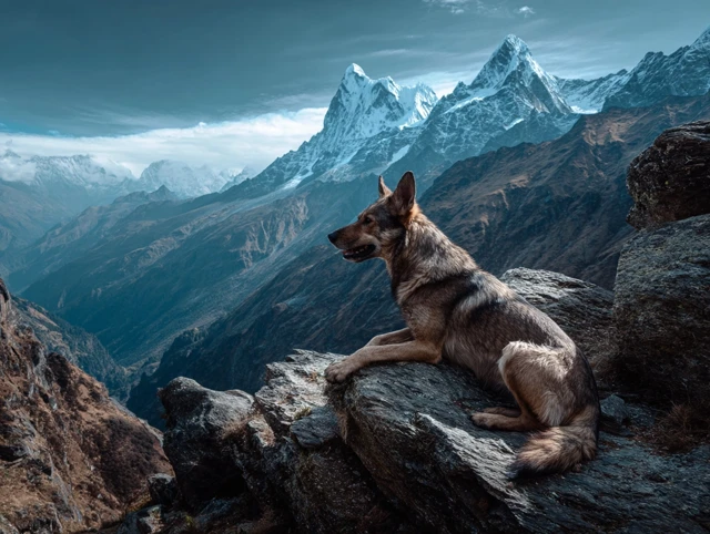 Dog in the Mountains Majestic Scenery
