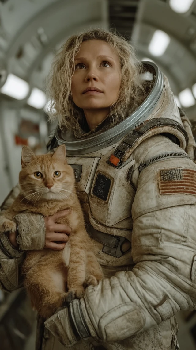 Astronaut and Cat SciFi Scene Retro Style