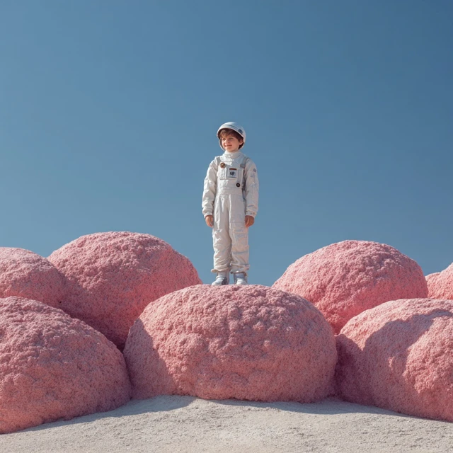 Astronaut Boy on Mars Pink Landscape