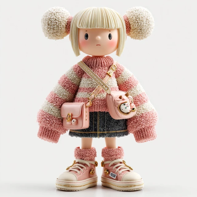 Cute 3D Toy Girl in Pink Outfit