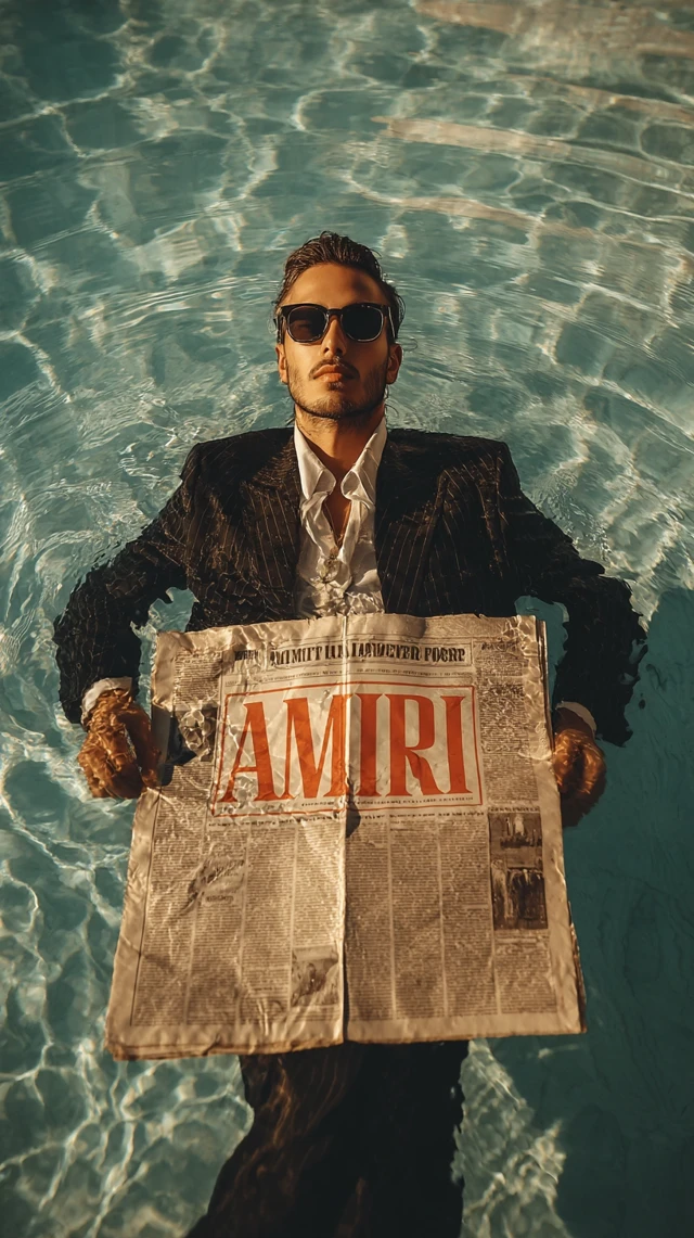 AMIRI Fashion Editorial Man in Pool Vintage Style