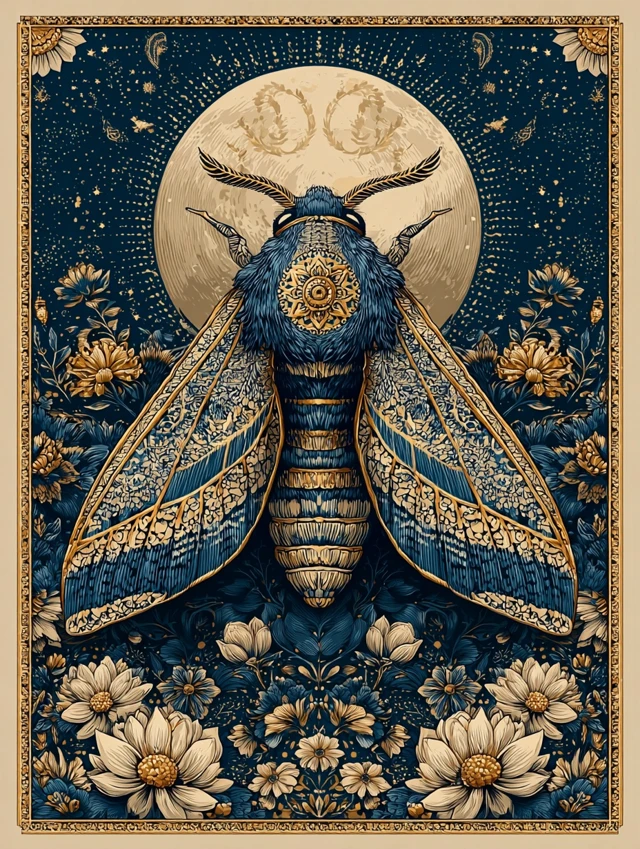Vintage Moth Tapestry Celestial Art