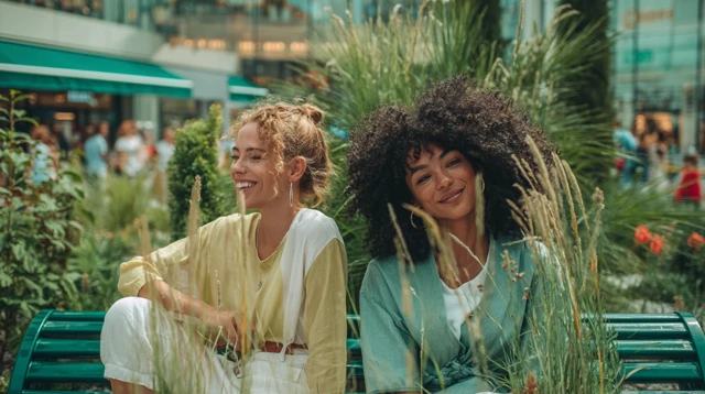 Smiling Friends in Nature Shopping Center