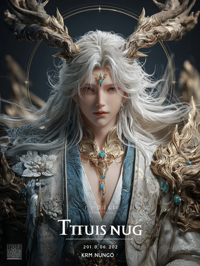 Taurus Deity Fantasy Art Golden Antlers Divine Portrait