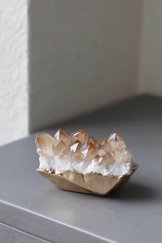 Citrine Crystal Geode Decor Candle Holder