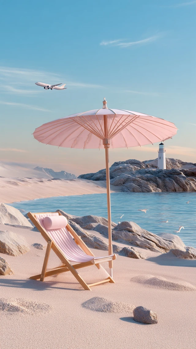 Dreamy Beach Scene Pink and Blue Tones Relaxing Coastal Vibe