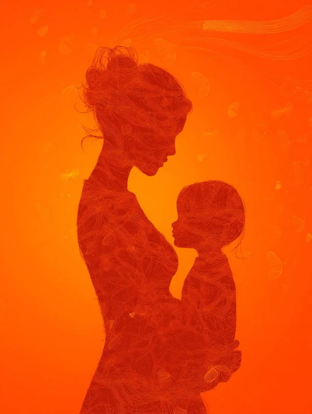 Mother and Child Silhouette in Warm Apricot