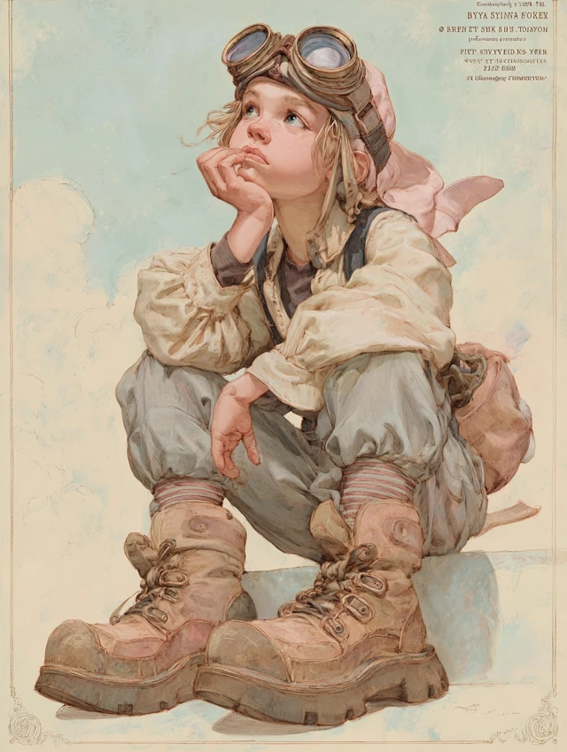 Steampunk Girl Pensive Illustration Art