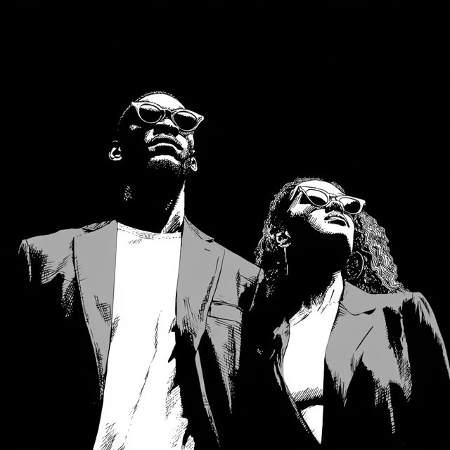 Retro Cartoon Black Couple Low Angle Portrait