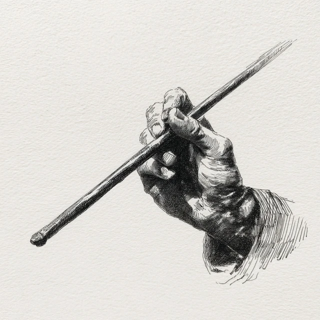 Hand Holding Metal Bar Black and White Sketch