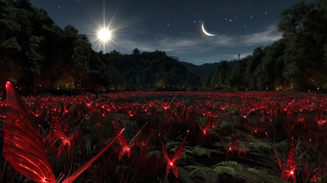 Red Fireflies in a Secretive Meadow