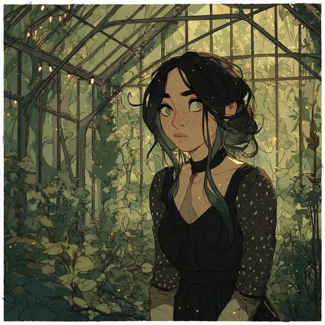 Fantasy Witch in a Greenhouse Illustration