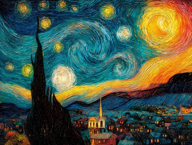 Starry Night Vincent Van Gogh Style Painting