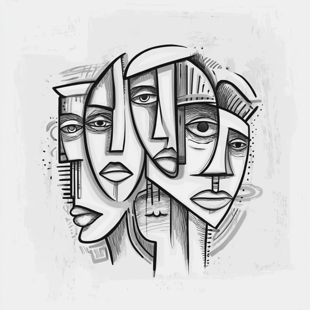 Picasso Style Abstract Faces Minimalist Art