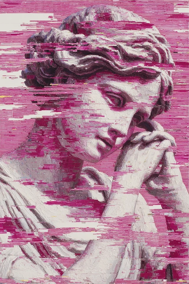 Aphrodite Pixel Art Oil Painting Neon Pink