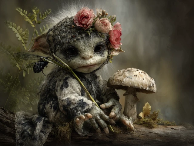 Cute Forest Imp on Mushroom Adorable Creature