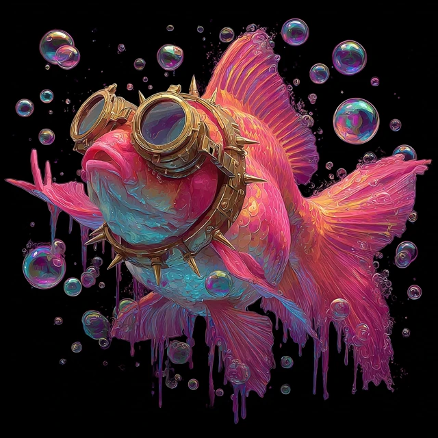 Steampunk Punk Goldfish Art with Spiked Gear