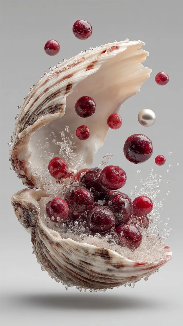 Surreal Shell with Cherries Salt Crystals and Pearl