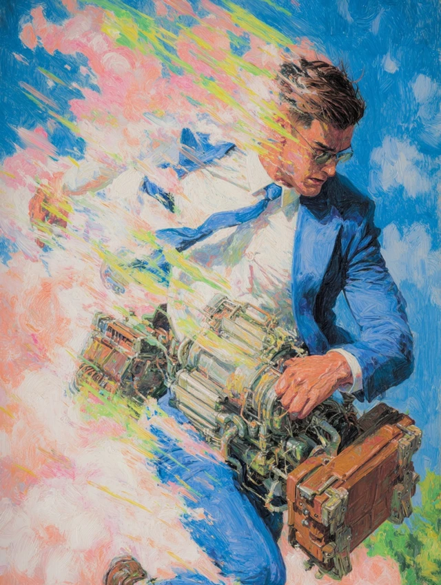 Steampunk Runner Gouache Painting High Saturation